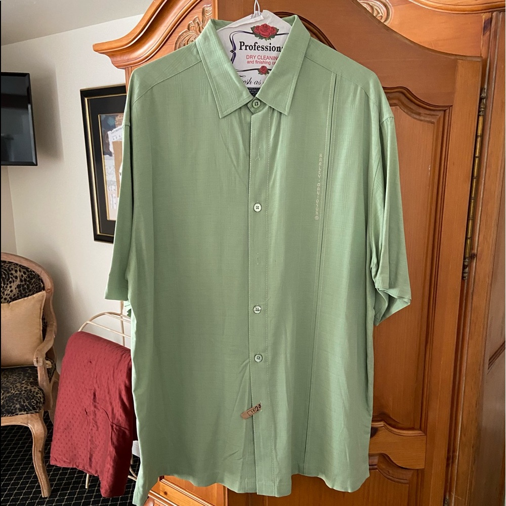 Mens Harley Davidson green Silk Shirt
